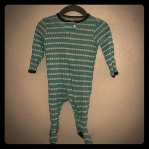 Cotton onesie in turquoise and gray.